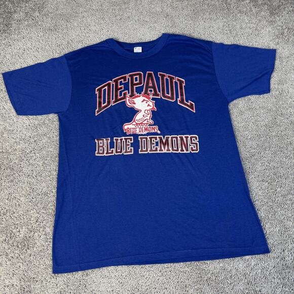 Vintage DePaul Blue Demons Shirt Mens XL Blue NCAA Champion Graphic Tee USA 90s - Picture 2 of 12